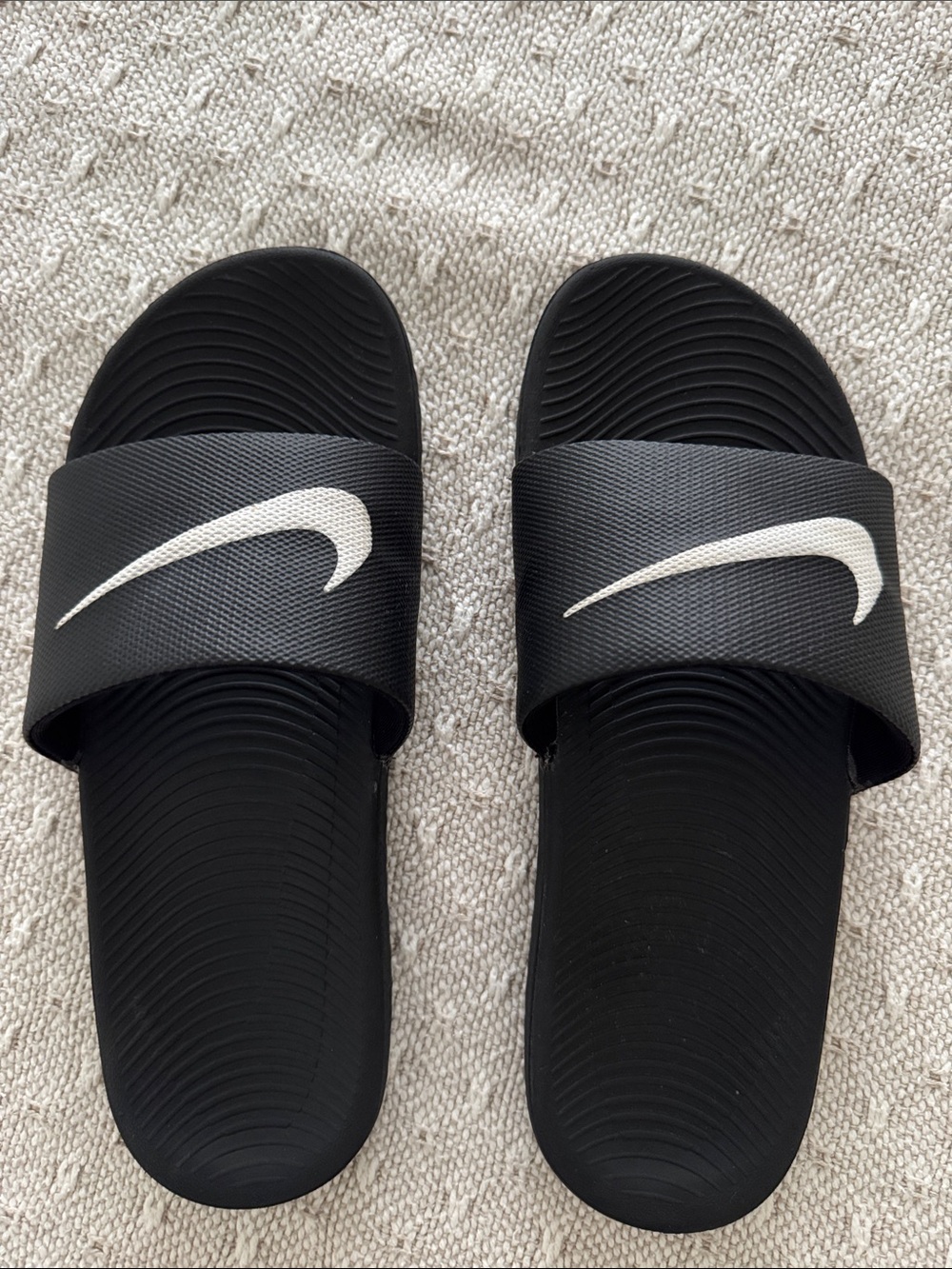 Nike Black Slides with White Swoosh - Kids